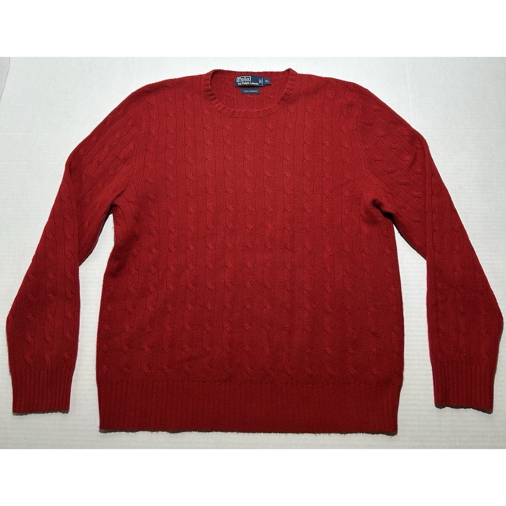 Polo Ralph Lauren Vintage Red 100% Cashmere Cable Knit Sweater Size XL Casual